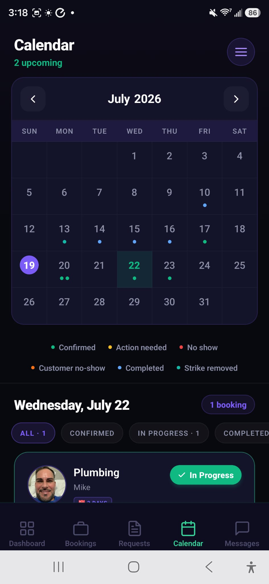 Calendar — jobs, availability and multi-day projects in one place