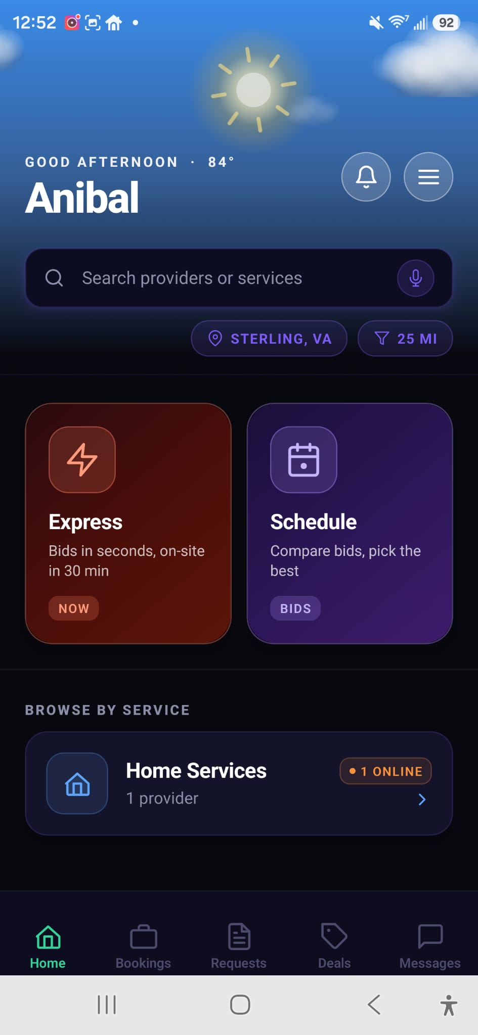 Chalano — home services, live weather home screen