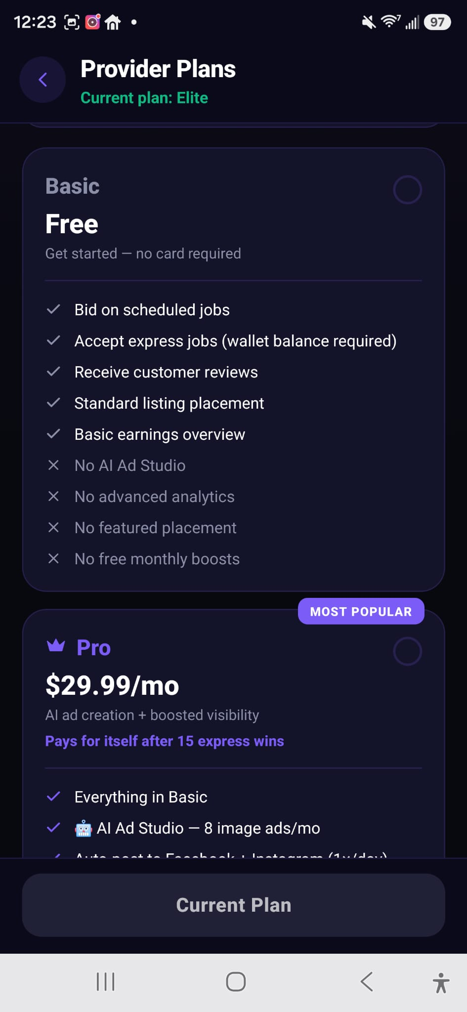 Pro & Elite plans — AI marketing studio included